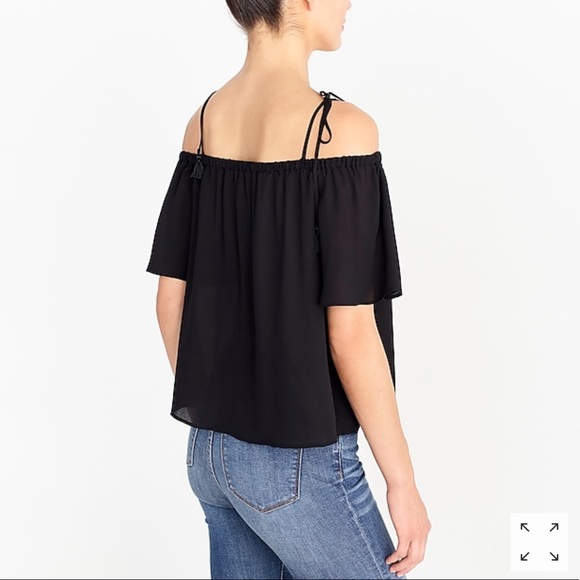 J. CREW Black Tie Cold Shoulder Boho Top Size 8 - Picture 2 of 8